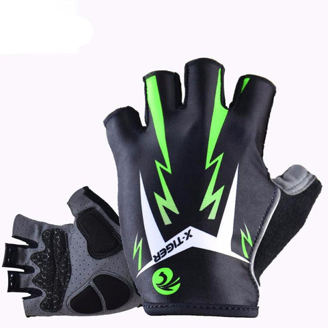 3D GEL Pad Bright Green Sport Gloves With Reflective Half Finger